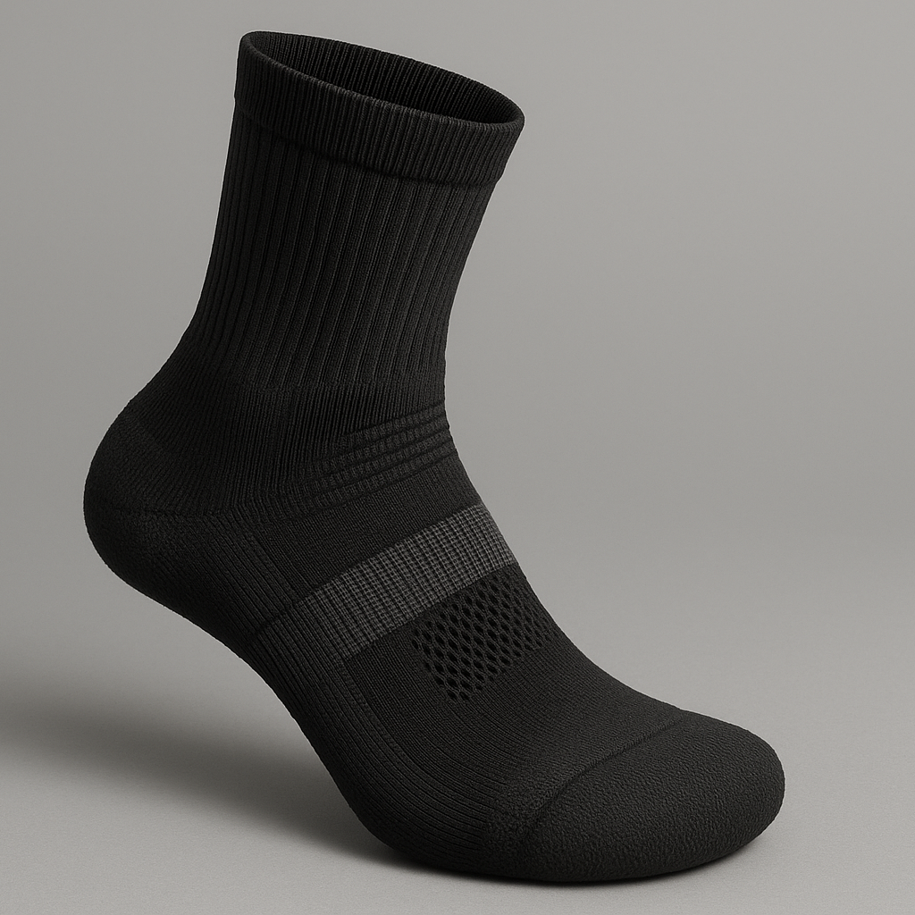 Cushioned heel/toe with arch support and mesh zones for breathability. Designed for road and trail running, long walks, and gym days. black color