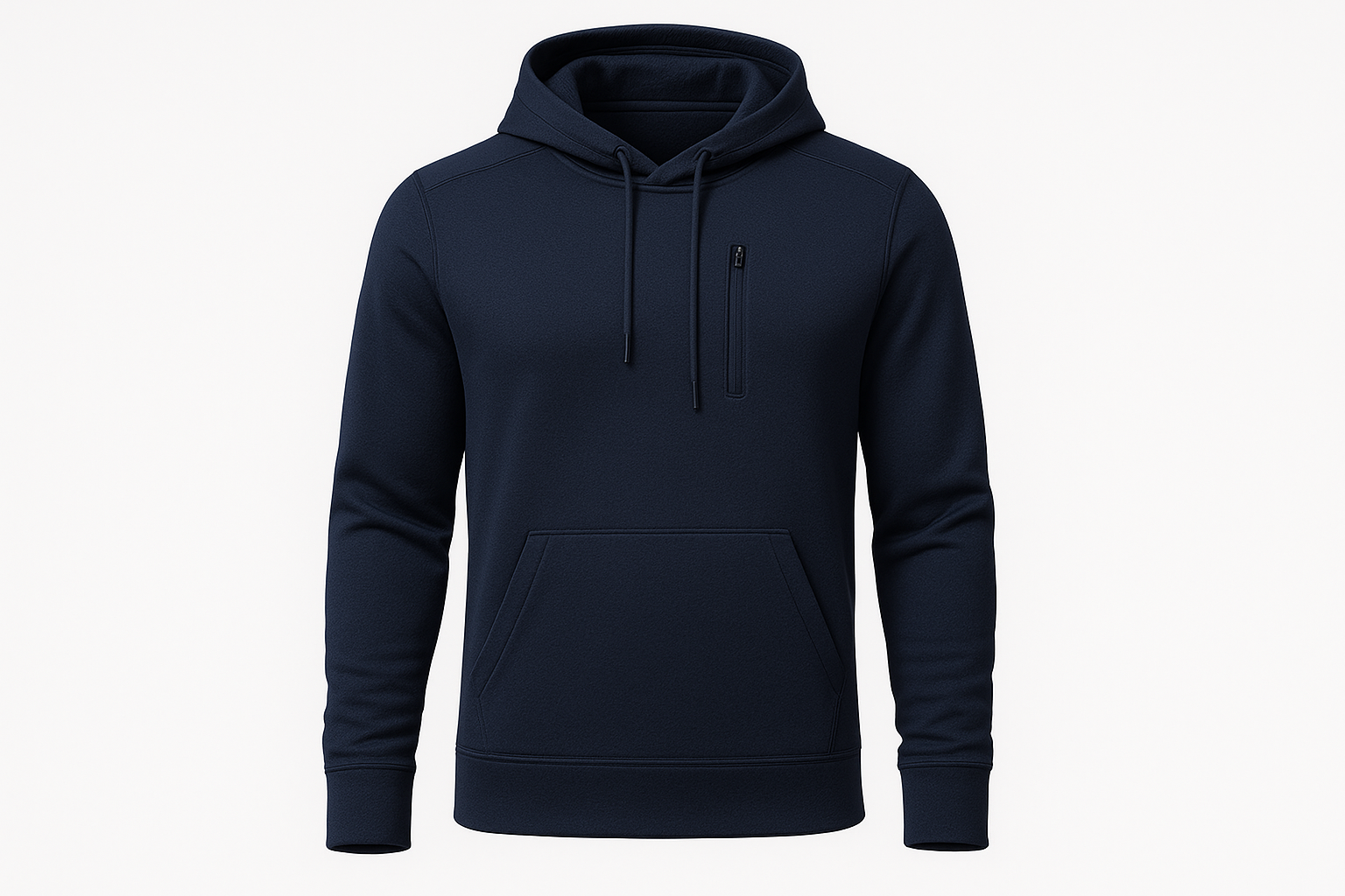 Thermoregulating performance hoodie with brushed interior and media pocket. Great for warm-ups, cool-downs, and chilly commutes. in deep navy for men